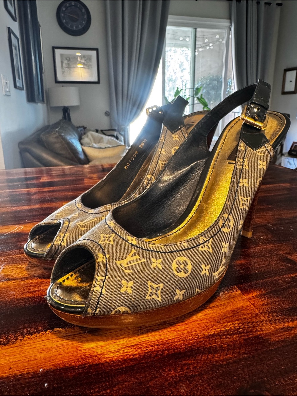 Louis Vuitton Gray Monogram Peep-Toe Slingback Heels - Picture 3 of 7